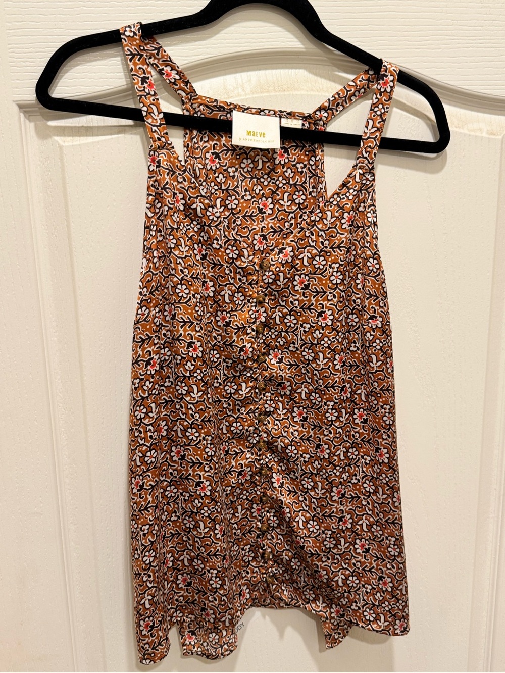 Maeve Brown Floral Button-Front Camisole with Red & White Accents
